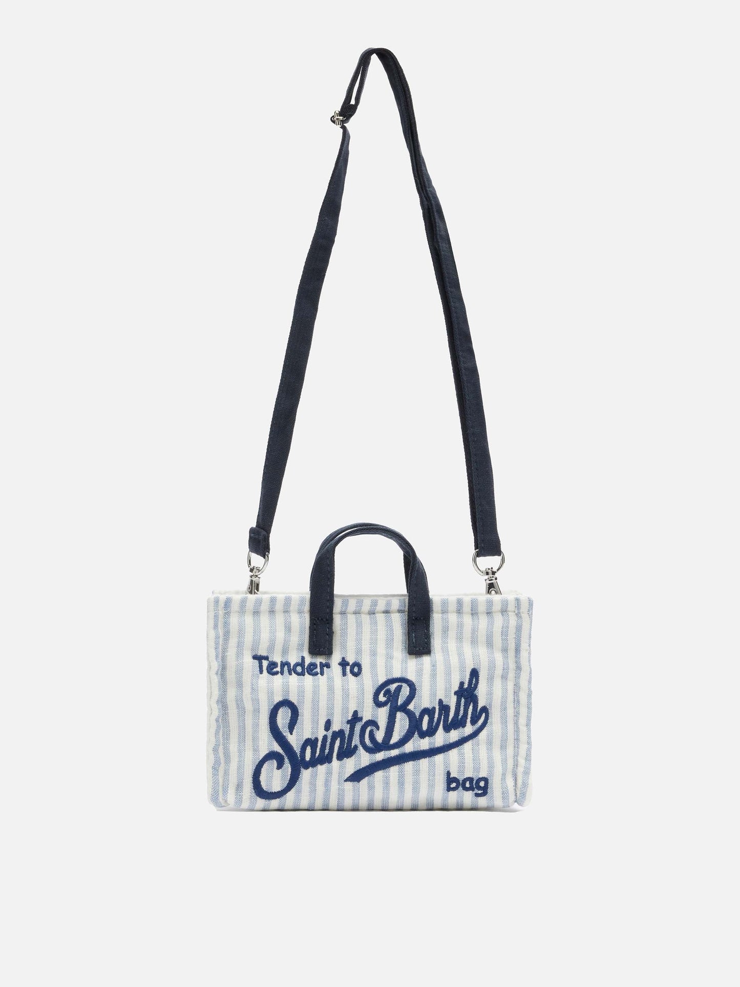 Linen Phone Bag With Light Blue Striped Print