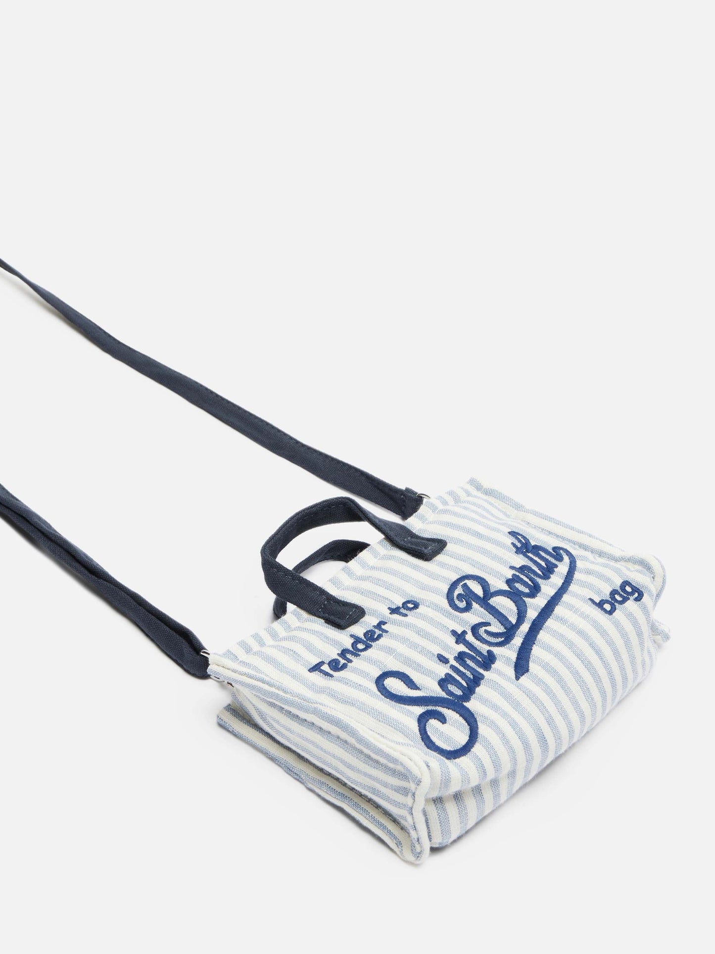 Linen Phone Bag With Light Blue Striped Print