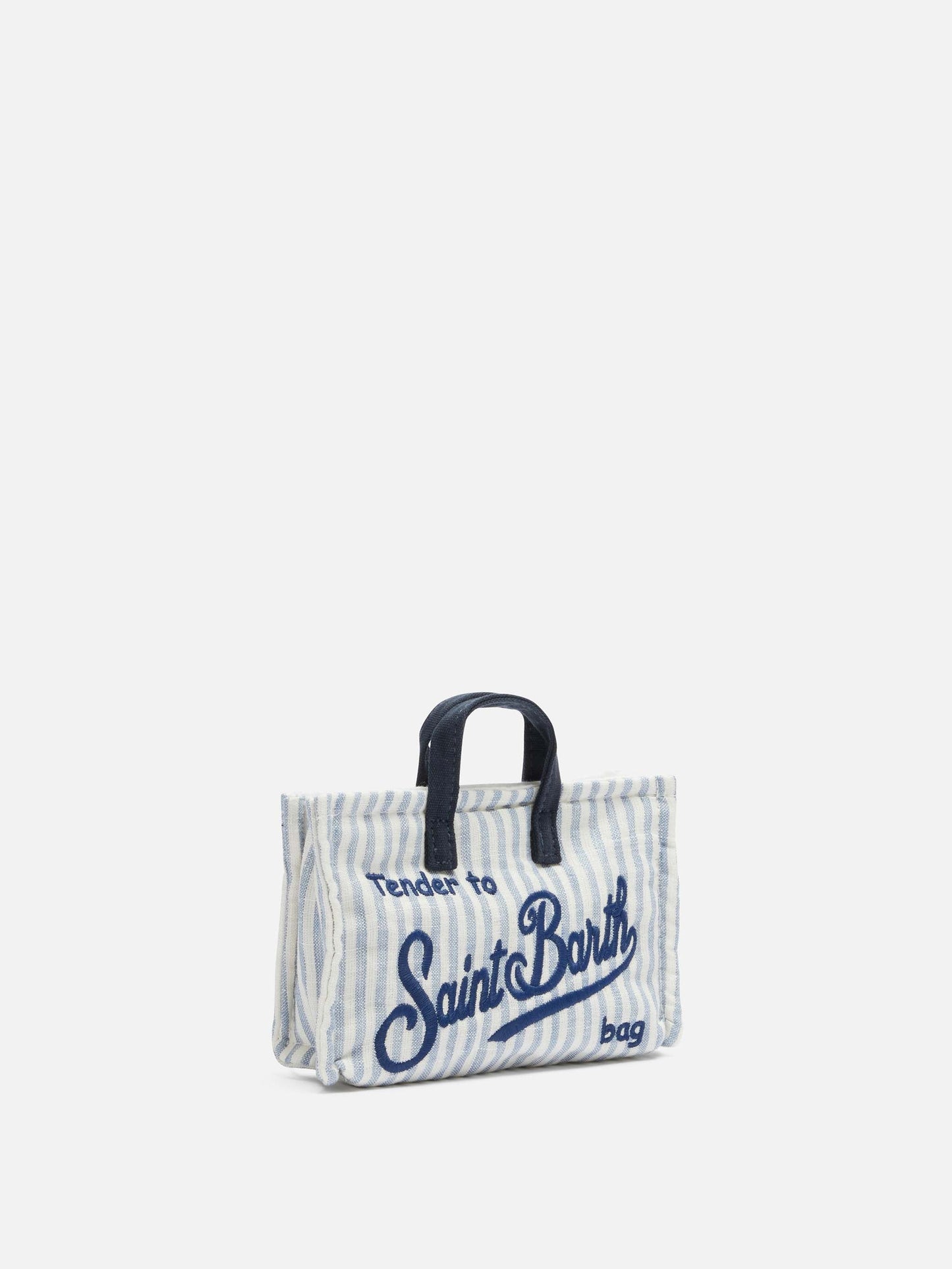 Linen Phone Bag With Light Blue Striped Print