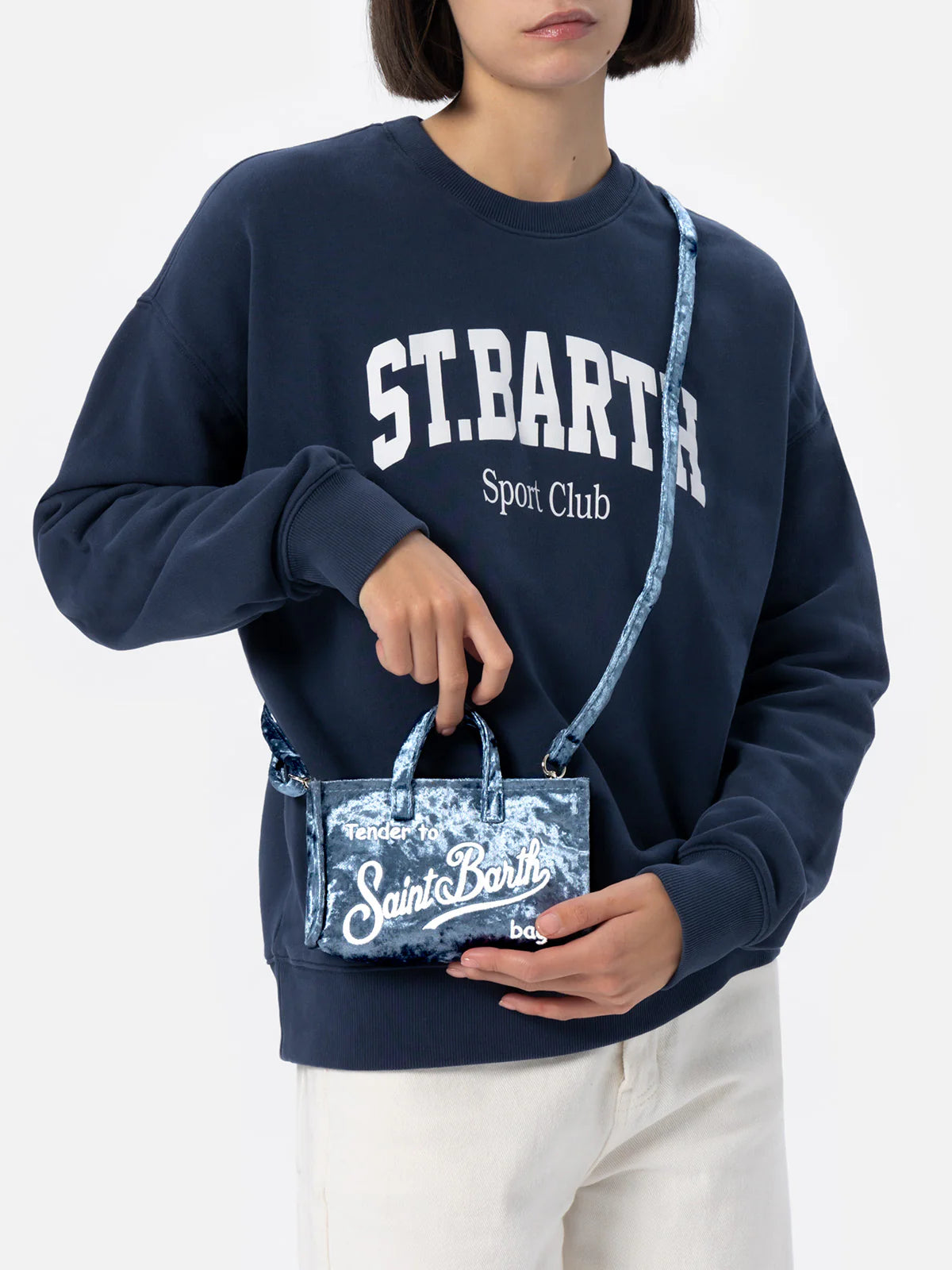 Light Blue Chenille Phone Bag With Saint Barth Logo Embroidery