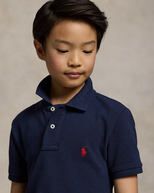 Slim Fit Cotton Mesh Polo Shirt - Refined Navy