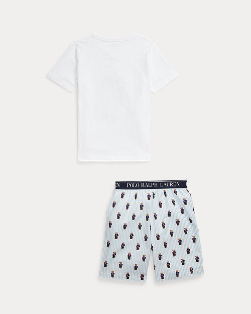 Polo Bear Cotton Tee & Boxer Sleep Set - White/Office Blue