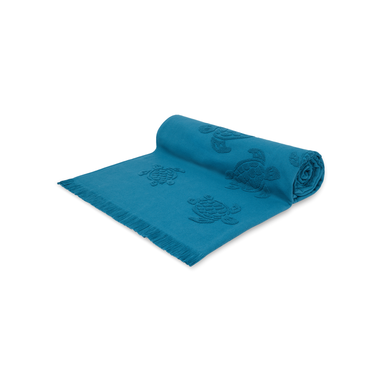 Beach Towel In Organic Cotton Turtles Jacquard - Peacock
