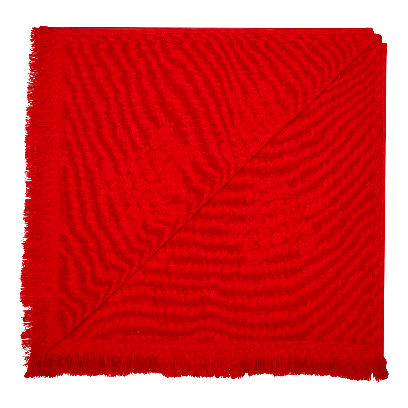 Beach Towel In Organic Cotton Turtles Jacquard - Poppy Red