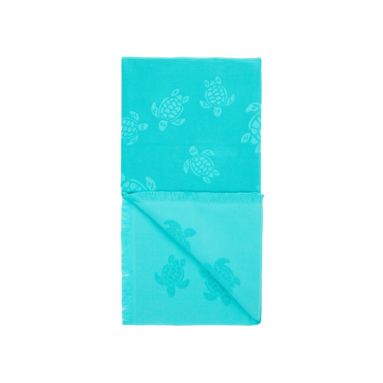 Beach Towel In Organic Cotton Turtles Jacquard - Disco Green
