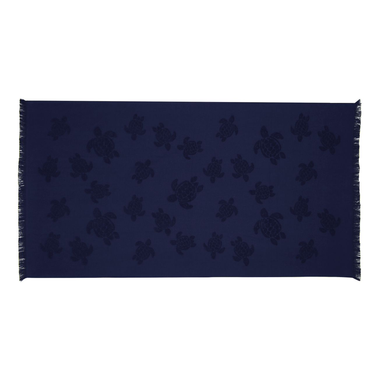 Beach Towel In Organic Cotton Turtles Jacquard - Navy