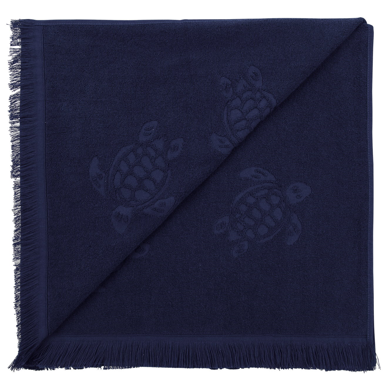 Beach Towel In Organic Cotton Turtles Jacquard - Navy