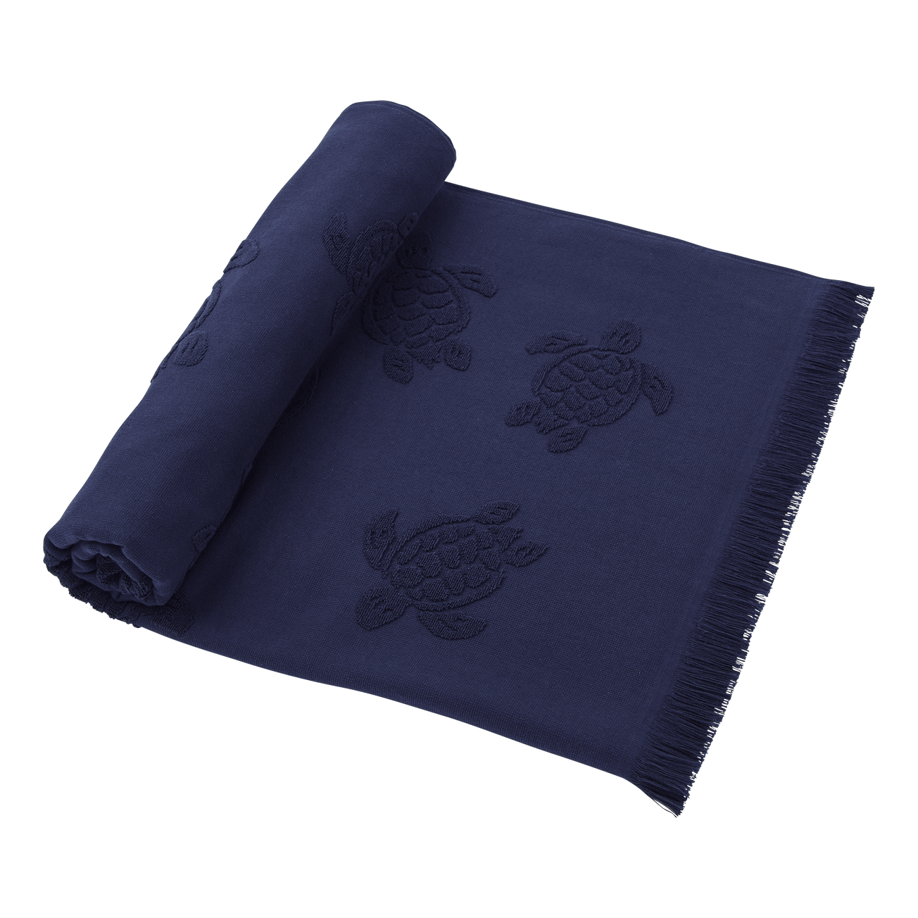 Beach Towel In Organic Cotton Turtles Jacquard - Navy