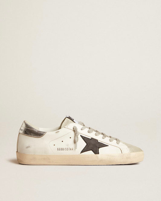 Men's Super-Star in white leather with black nubuck star and silver metallic leather heel tab