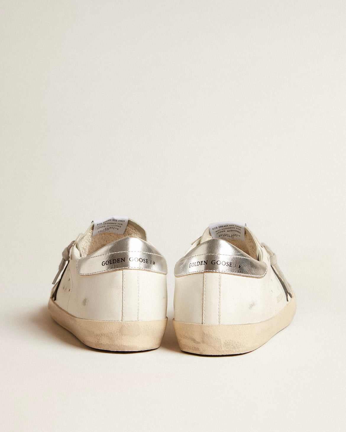 Men's Super-Star in white leather with black nubuck star and silver metallic leather heel tab