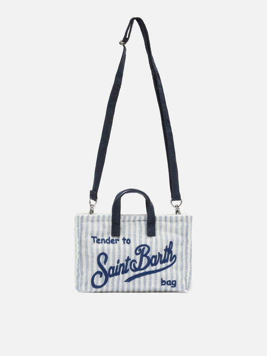 Linen Phone Bag With Light Blue Striped Print