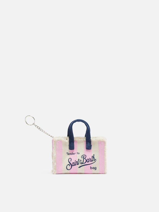 Pink Striped Cotton Canvas Key Holder