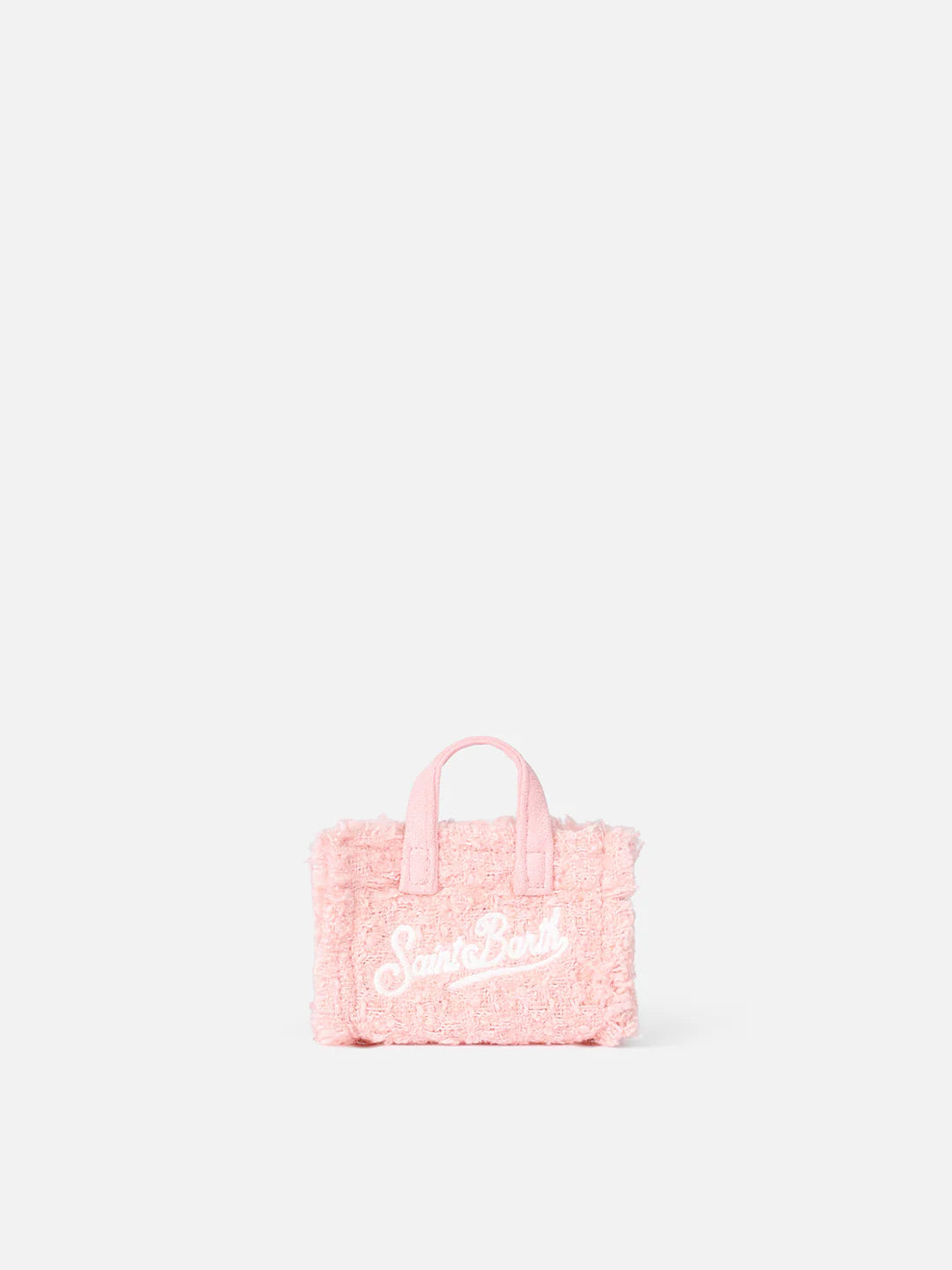 Pink Tweed Fabric Key Holder With Logo Embroidery