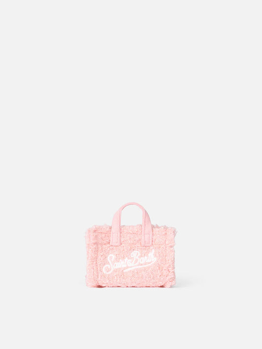 Pink Tweed Fabric Key Holder With Logo Embroidery