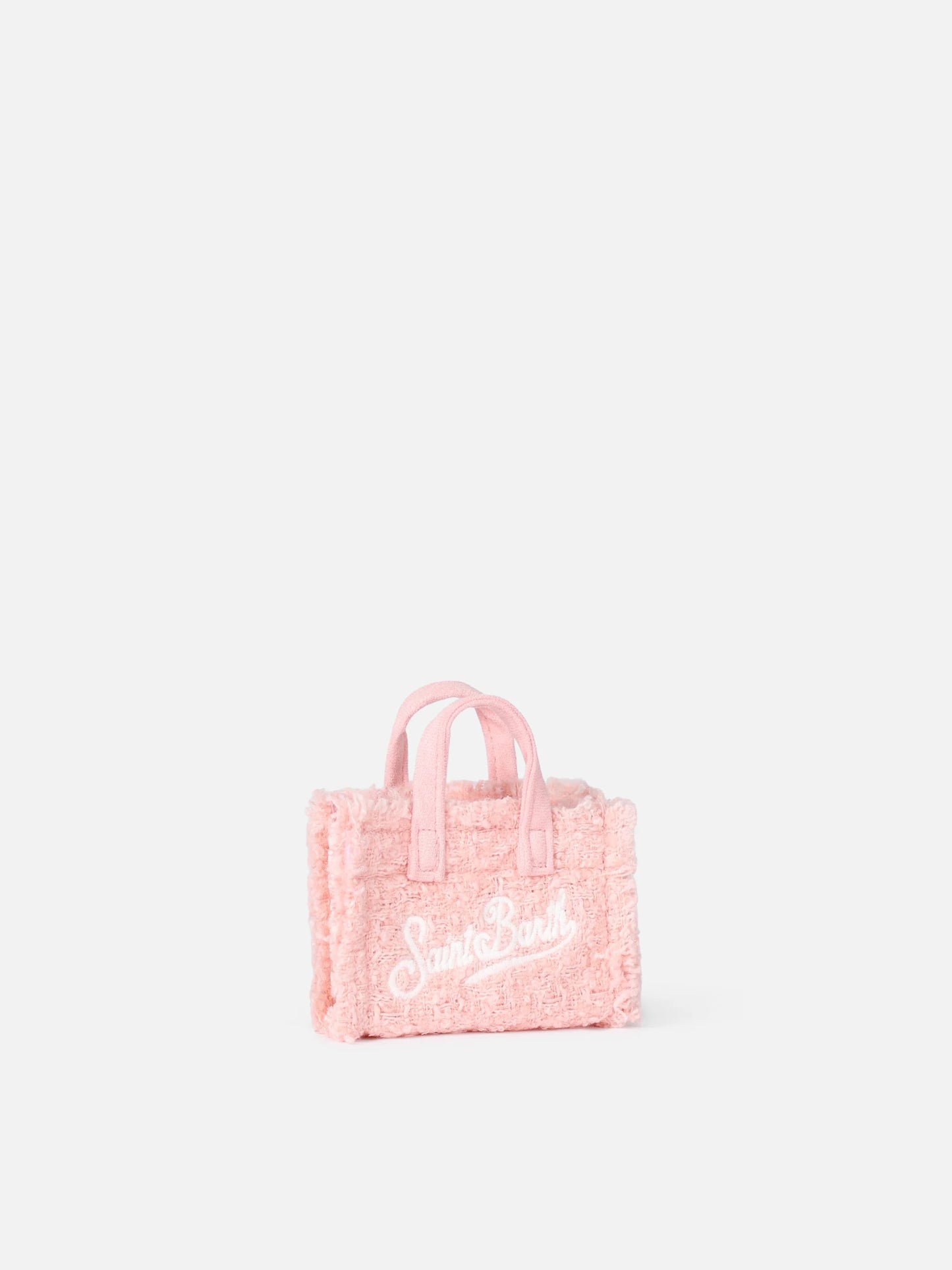 Pink Tweed Fabric Key Holder With Logo Embroidery