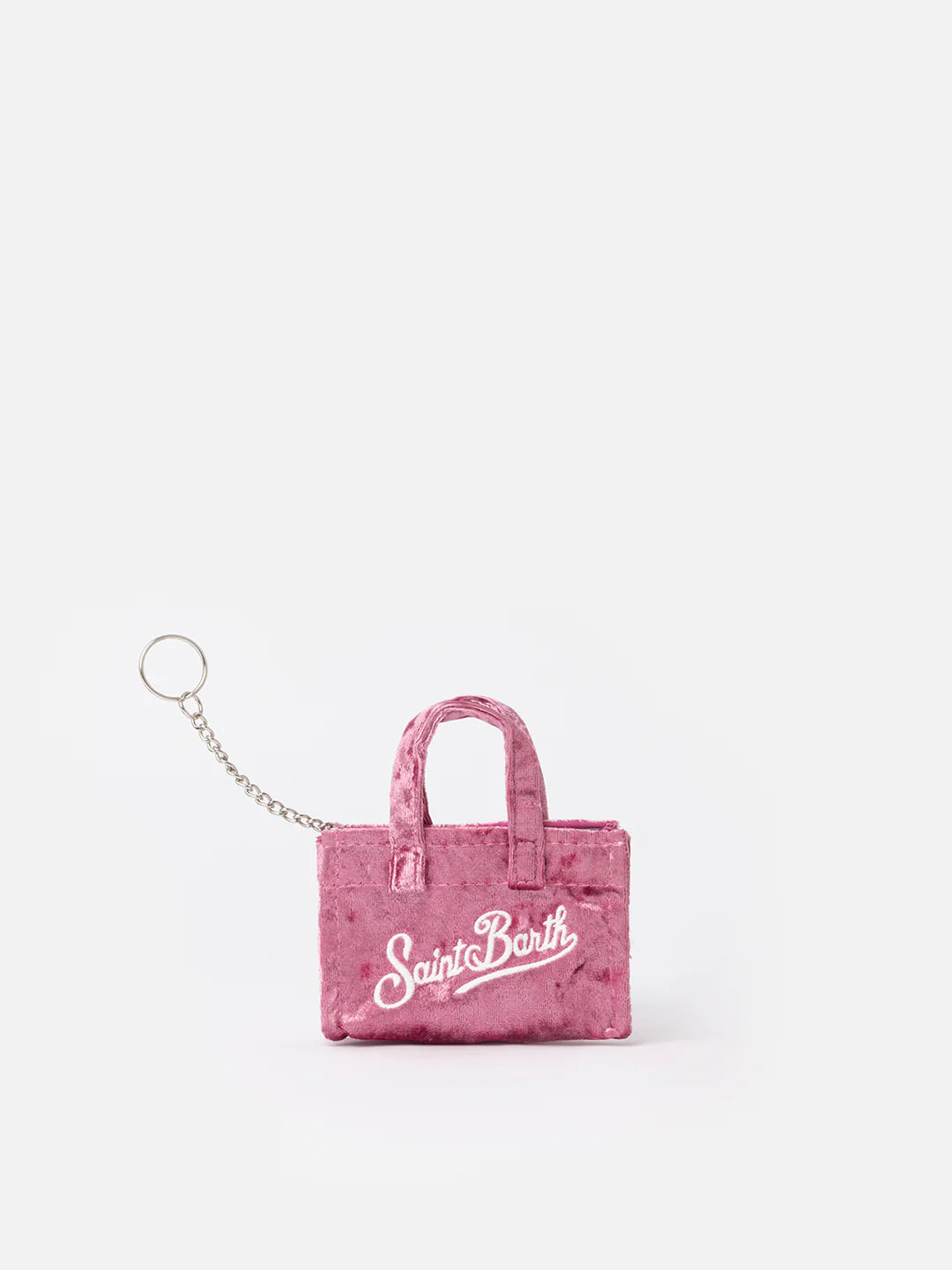 Pink Chenille Fabric Key Holder With Logo Embroidery