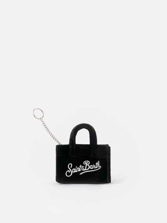 Black Velvet Fabric Key Holder With Logo Embroidery