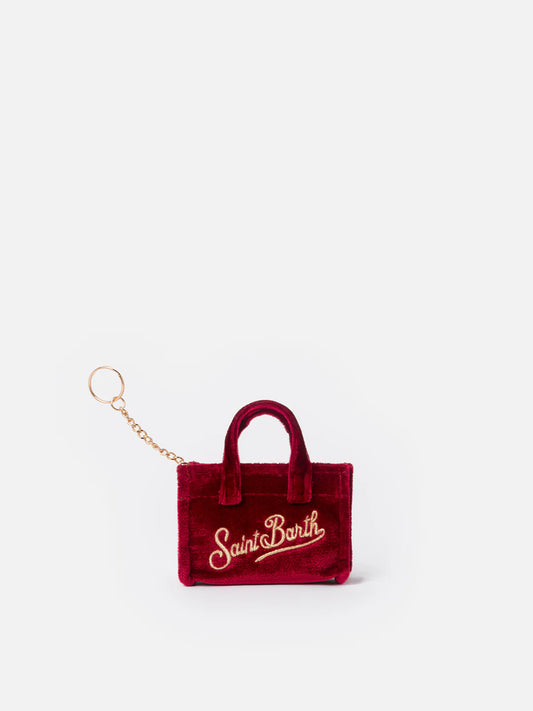 Burgundy Velvet Fabric Key Holder With Logo Embroidery
