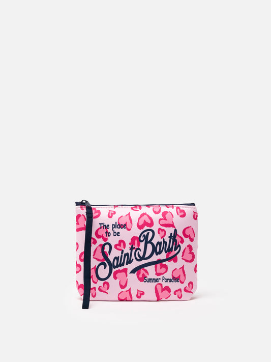Aline Scuba Pochette With Heart Animalier Print