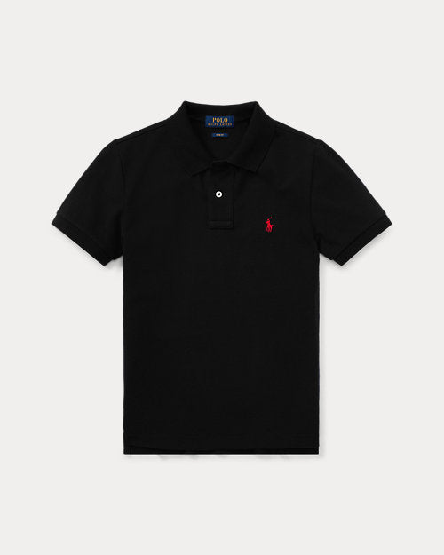 Slim Fit Cotton Mesh Polo Shirt - Black