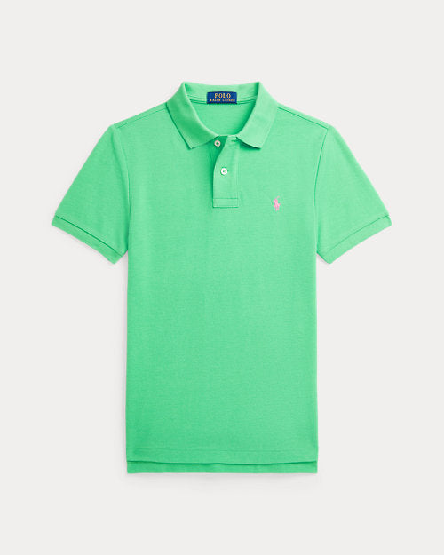 Slim Fit Cotton Mesh Polo Shirt - Plato Green