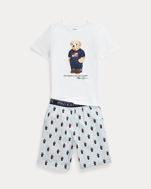 Polo Bear Cotton Tee & Boxer Sleep Set - White/Office Blue