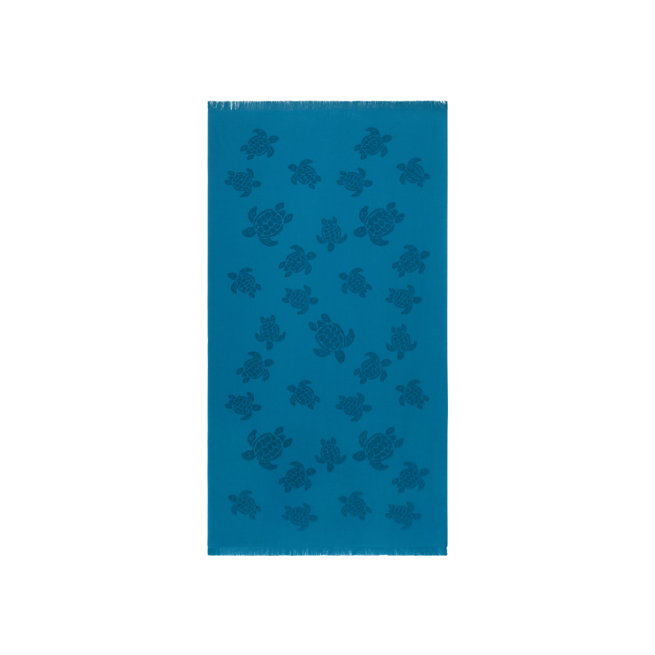 Beach Towel In Organic Cotton Turtles Jacquard - Peacock