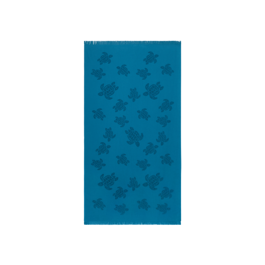 Beach Towel In Organic Cotton Turtles Jacquard - Peacock