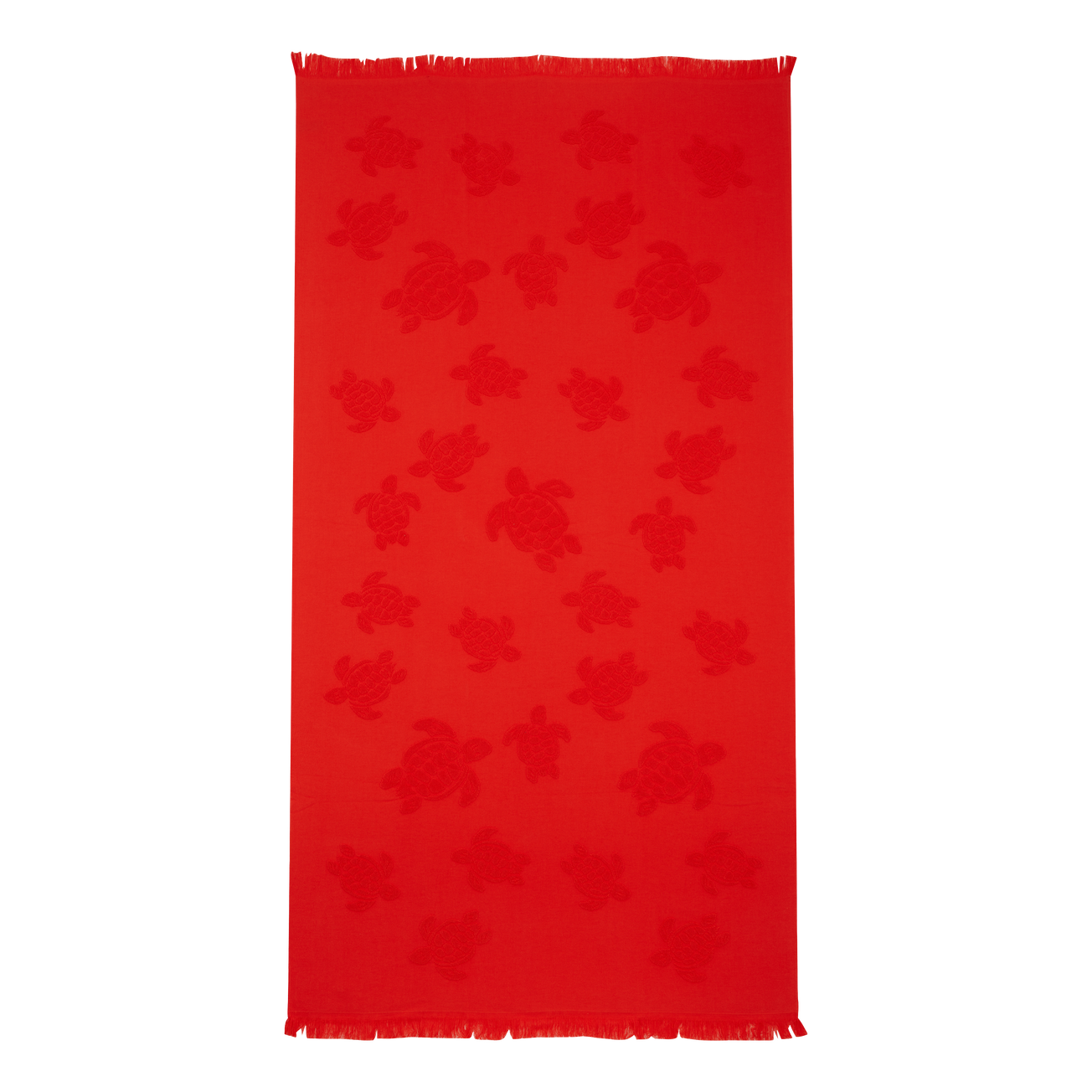 Beach Towel In Organic Cotton Turtles Jacquard - Poppy Red