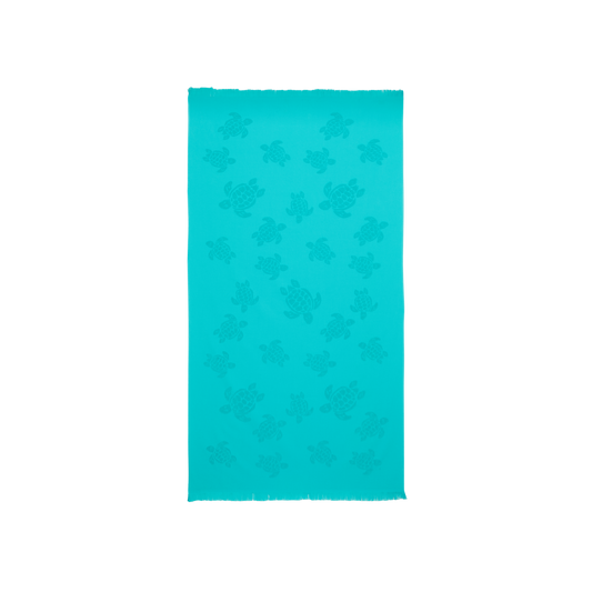 Beach Towel In Organic Cotton Turtles Jacquard - Disco Green