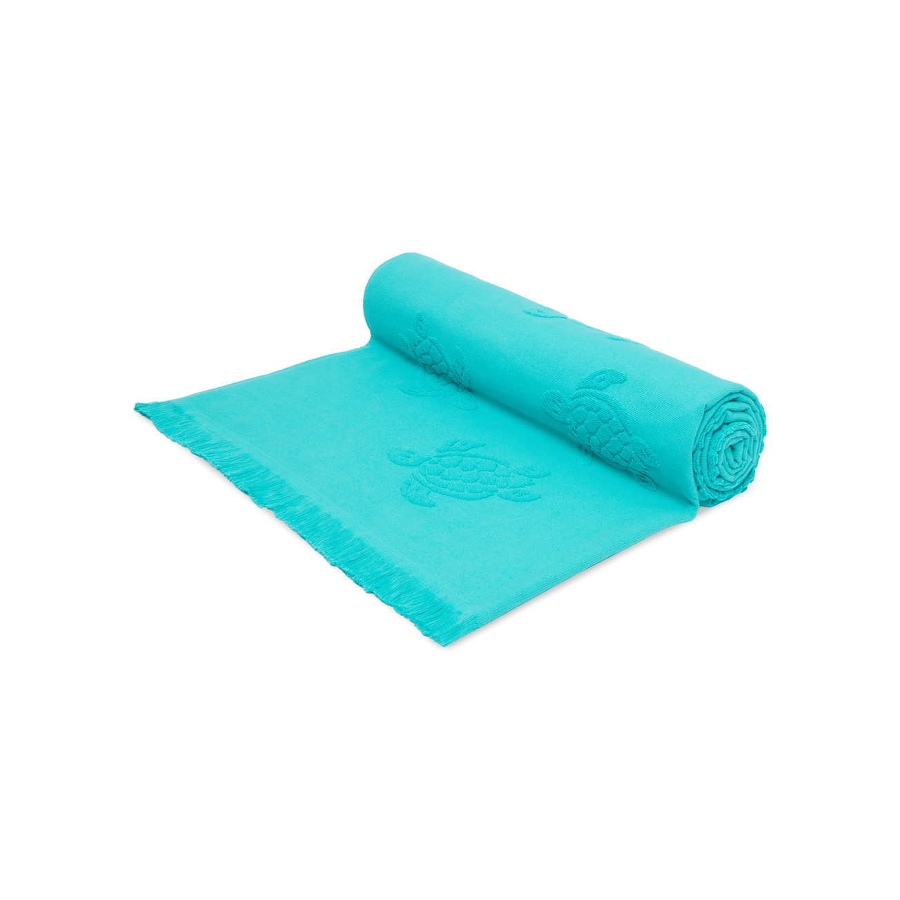 Beach Towel In Organic Cotton Turtles Jacquard - Disco Green